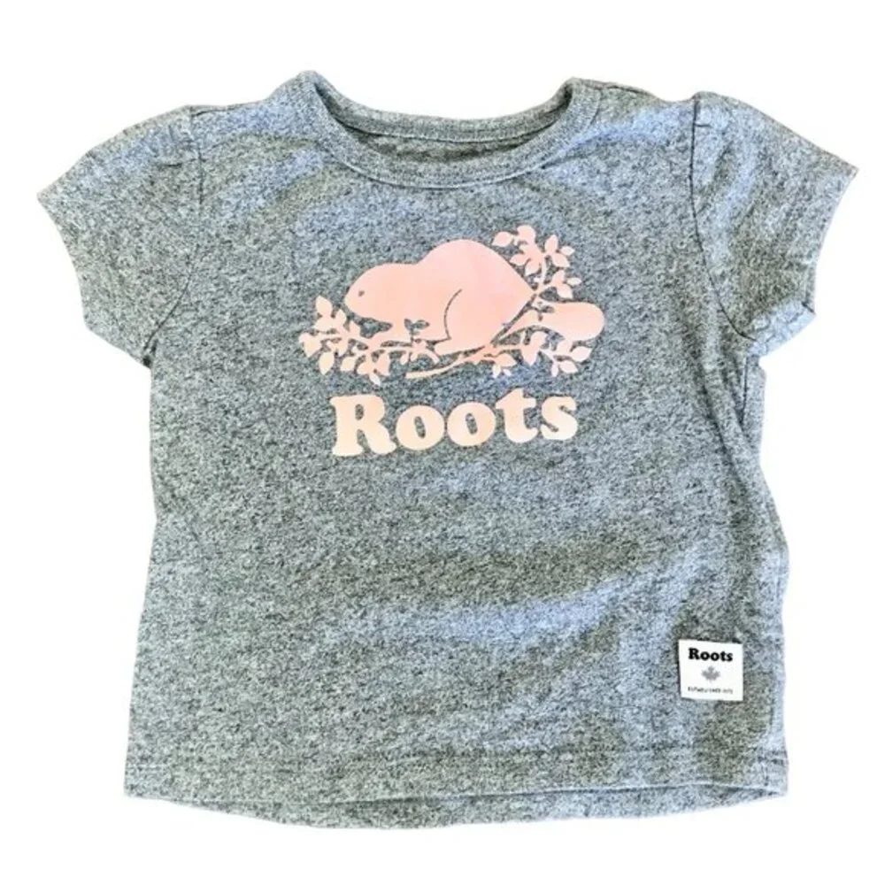 Roots Baby Roots‎ Canadian Baby Cotton Grey and Pink Beaver T-Shirt. 3-6 Months